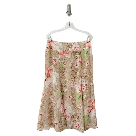 Liz Claiborne Dresses & Skirts - Studio by Liz Claiborne Women’s Beige Pink Abstract Floral Midi Skirt Size 8